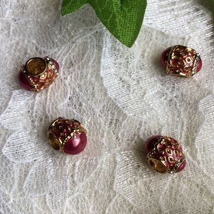 Vintage Faberge Egg Charm with Bow; Goldtone, Rose Pink Enamel, Silver plated